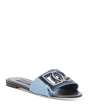 Dolce & Gabbana Women's D&g Denim Flat Slide Sandals In Blue Navy