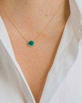 14K Yellow Gold Diamond & Emerald Pendant Necklace, 18"