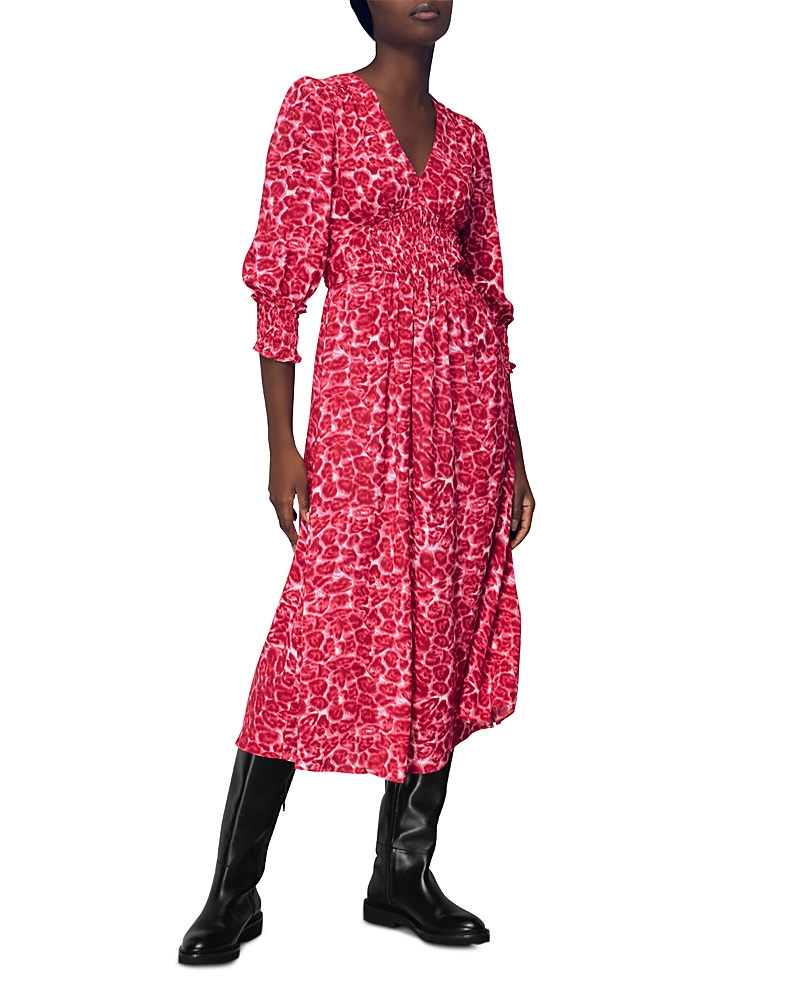 Whistles Clouded Leopard Shirred Dress