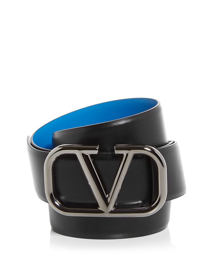 Valentino Garavani Vlogo Buckle Reversible Leather Belt Black
