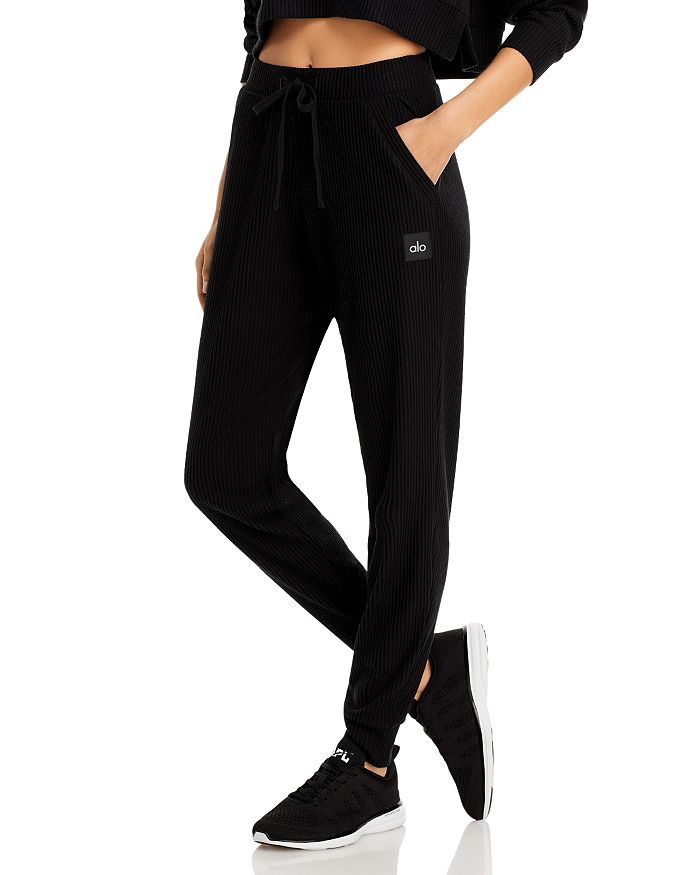 Alo Muse Jogger Pant Loves To Lounge Athletic Black Ribbed Size XS