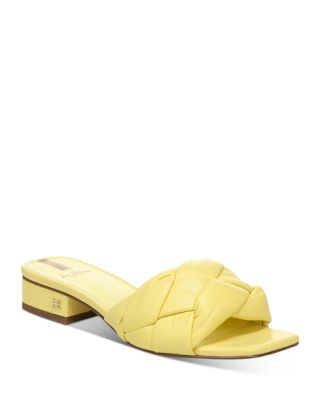 yellow block heel mules