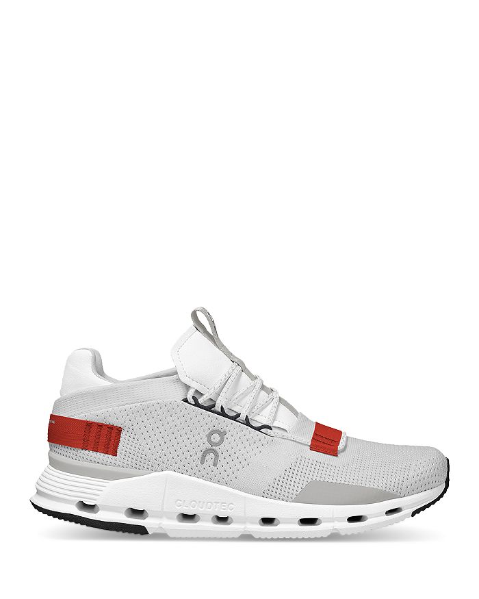 On Cloudnova Rubber-trimmed Mesh Running Sneakers In White | Red