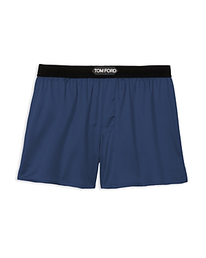 Tom Ford Stretch-silk Logo Boxer Shorts In Slate