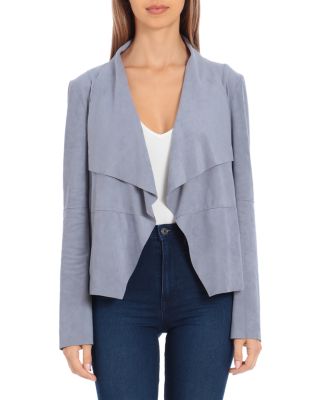 Bagatelle Faux-suede Drape-front Jacket In Blue Stone