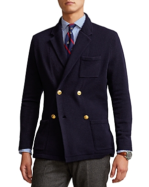 Shop Polo Ralph Lauren Cashmere Regular Fit Double Breasted Blazer Cardigan In Aviator Navy