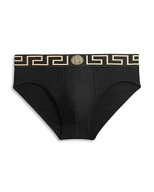 Shop Versace Greca Border Trunks In Black Gold