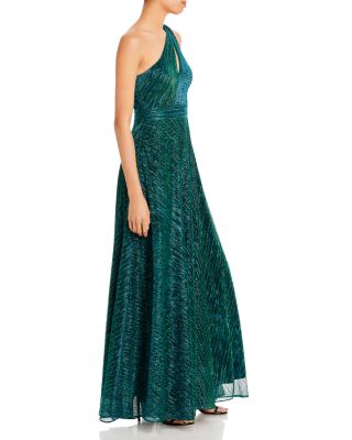 One Shoulder Crinkled Metallic Gown - Exclusive