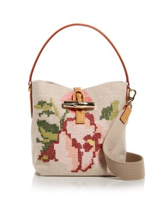 Longchamp small Roseau canvas bucket bag - ShopStyle