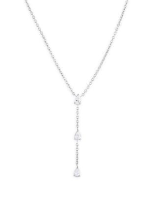 18K White Gold Diamond Pear Cut Lariat Necklace, 16"