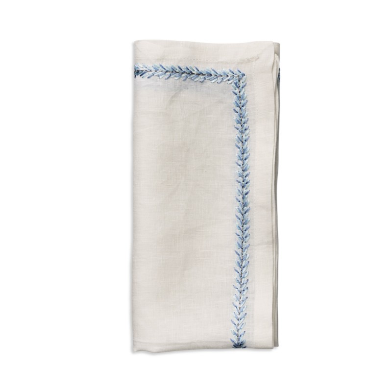 Kim Seybert Jardin Linen Napkin in White/Periwinkle