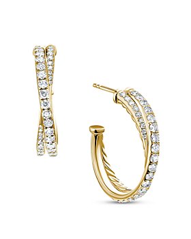 David Yurman - 18K Yellow Gold Diamond Pavé Crossover Hoop Earrings