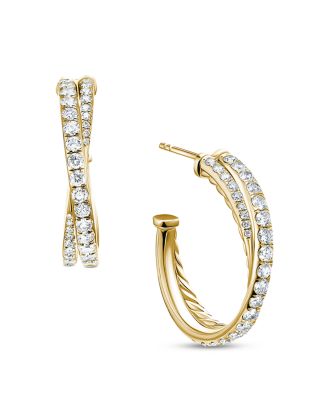 David Yurman 18K Yellow Gold Diamond Pavé Crossover Hoop Earrings ...
