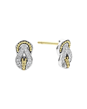 Shop Lagos 18k Yellow Gold & Sterling Silver Newport Diamond Knot Stud Earrings In Silver/gold