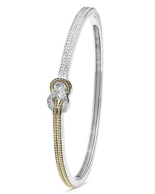 18K Yellow Gold & Sterling Silver Newport Diamond Knot Hinged Bangle Bracelets