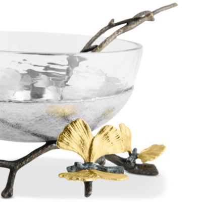 Butterfly Ginkgo Glass Nut Dish with Spoon
