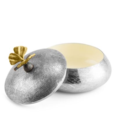 Butterfly Ginkgo Round Trinket Box