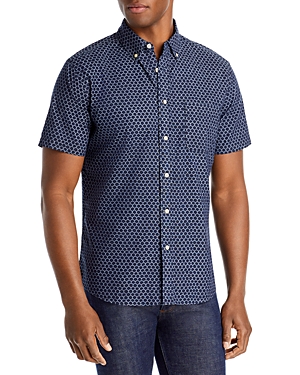 Shop Faherty Playa Regular Fit Button Down Stretch Short Sleeve Shirt In Midnight Fishscale