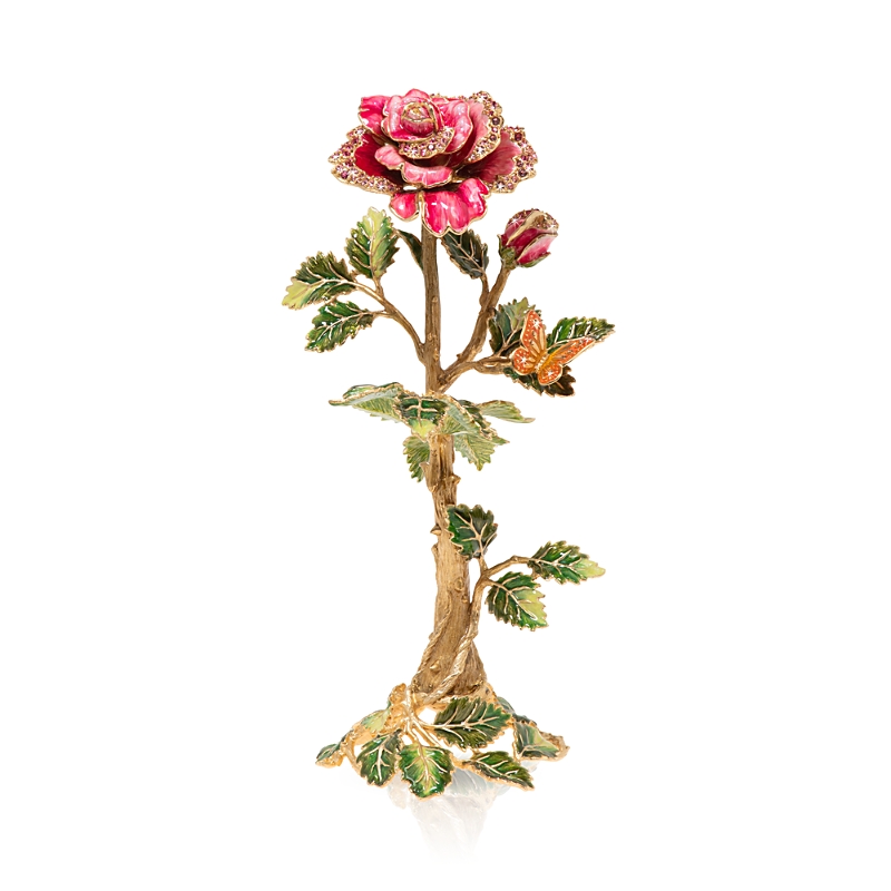 Jay Strongwater Enamel Crystal Rose In Rose
