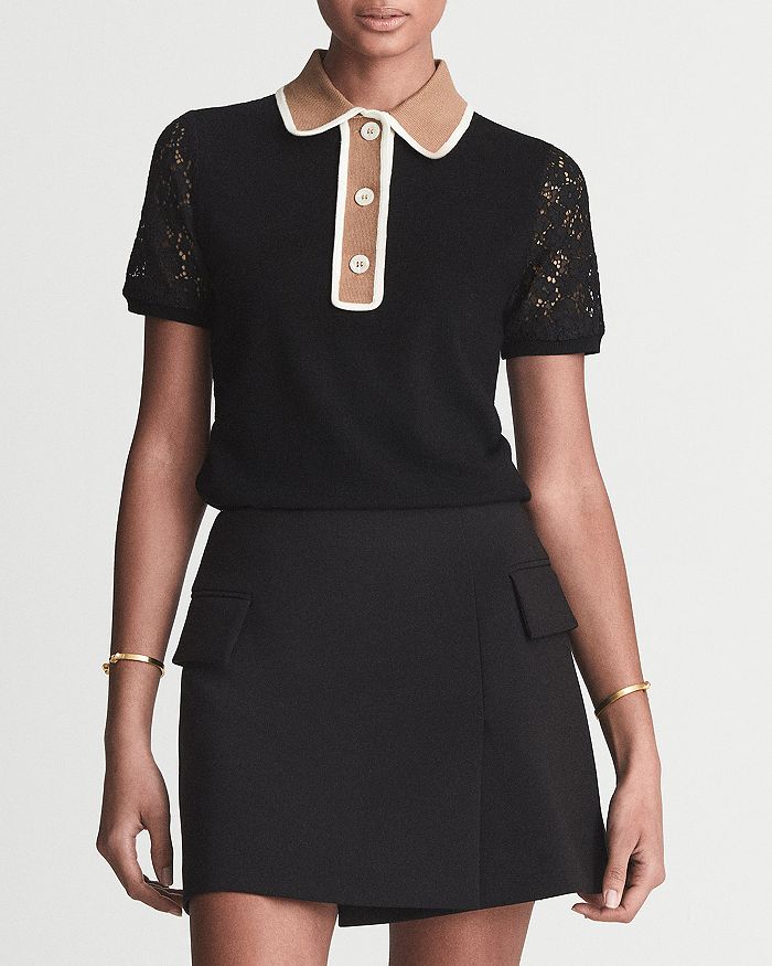 REISS Eliza Lace Back Polo Shirt | Bloomingdale's