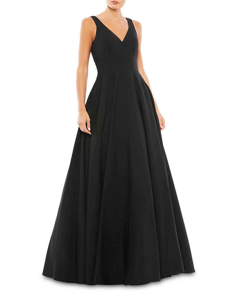 Mac Duggal Classic Sleeveless A-line Gown With Pockets In Black