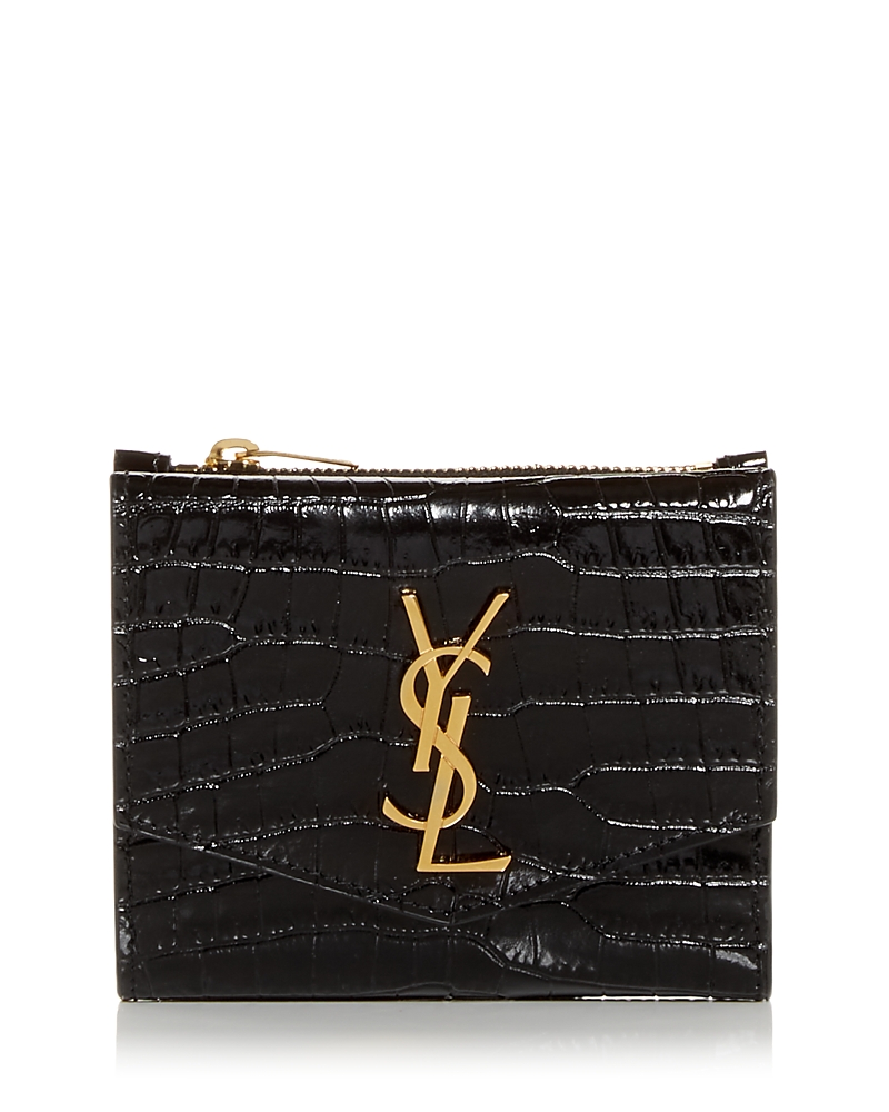 Saint Laurent Uptown Compact Wallet in Crocodile-embossed Shiny Leather