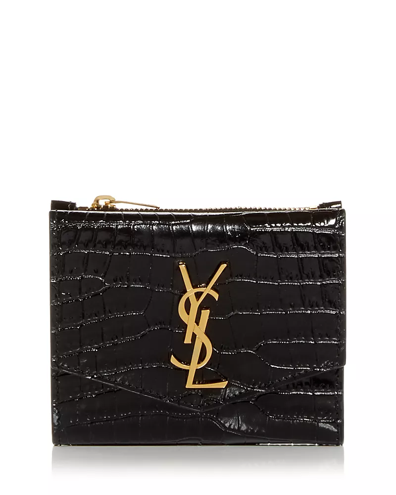 Saint Laurent Uptown Compact Wallet in Crocodile-embossed Shiny Leather
