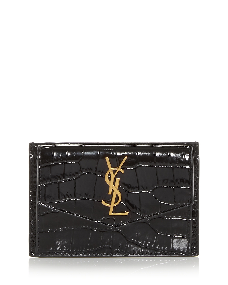 Saint Laurent Uptown Flap Card Case in Crocodile-Embossed Shiny Leather
