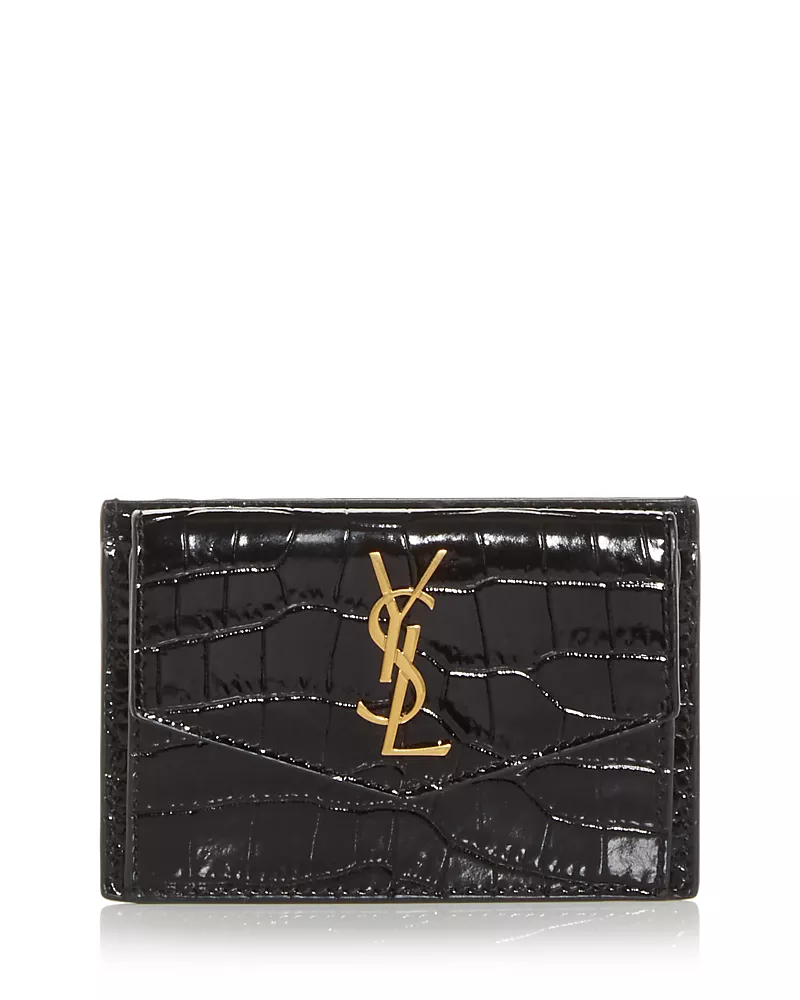 Saint Laurent Uptown Flap Card Case in Crocodile-Embossed Shiny Leather