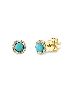 Moon & Meadow 14k Yellow Gold Turquoise & Diamond Halo Stud Earrings - 100% Exclusive In Turquoise/gold