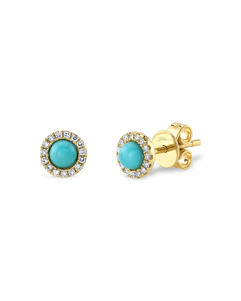 Moon & Meadow 14K Yellow Gold Turquoise & Diamond Halo Stud Earrings - Exclusive