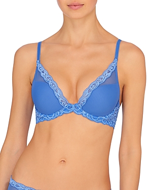 Natori Feathers Contour Plunge Lace-trim Bra 730023 In Pool Blue