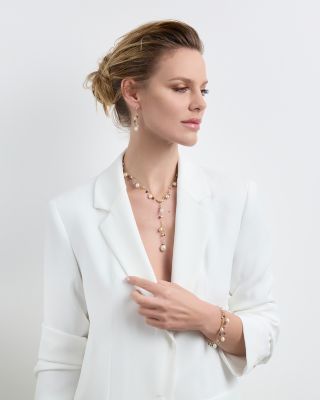 18K Yellow Gold Paradise Pearl Diamond, Mixed Gemstone and Cultured Freshwater Pearl Y Necklace, 17&amp;quot;