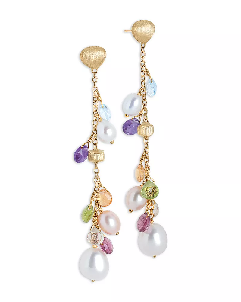 Marco Bicego 18K Yellow Gold Paradise Pearl Mixed Gemstone, Diamond and Cultured Freshwater Pearl Drop Earrings
