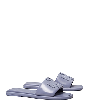 Tory Burch Double T Logo Flat Slide Sandals In Spring Lotus