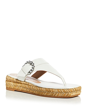 Stuart Weitzman Pearly Buckle Thong Espadrille Sandals In White | ModeSens