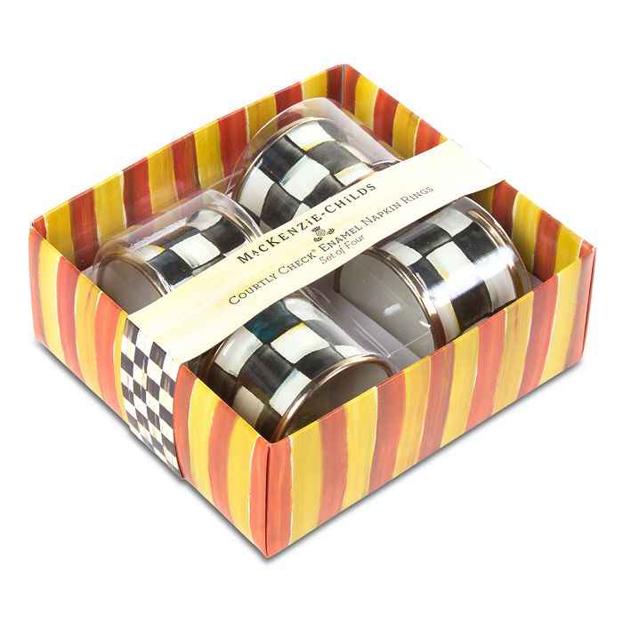 MackenzieChilds Courtly Check® Enamel Napkin Rings, Set of 4 Bloomingdale's