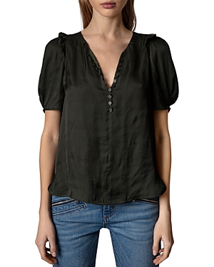 Zadig & Voltaire Twity Satin Blouse In Kaki