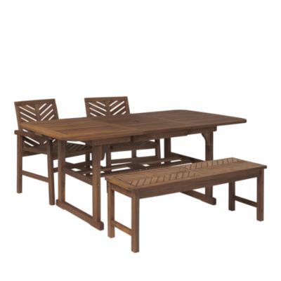 Walker Edison 4 Piece Extendable Outdoor Patio Dining Set In Dark Brown ...