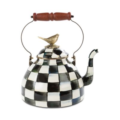 Mackenzie-Childs - Courtly Check Enamel 3 Qt. Tea Kettle with Bird