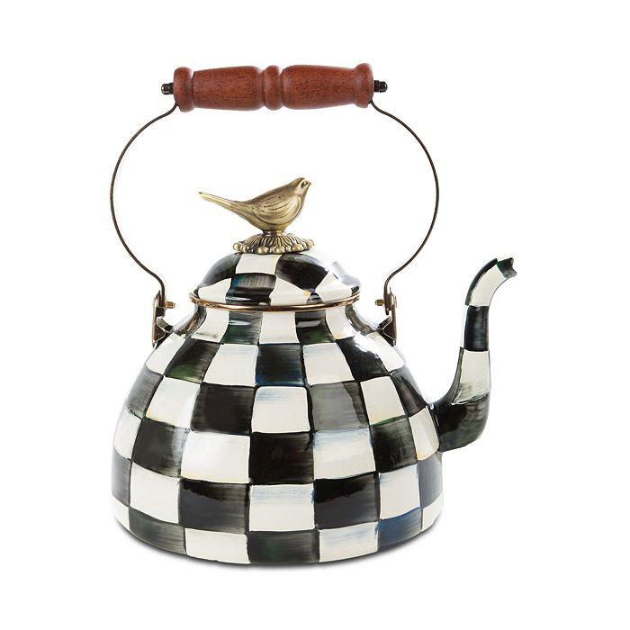 Mackenzie-Childs - Courtly Check Enamel 3 Qt. Tea Kettle with Bird