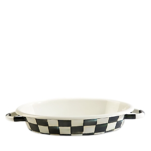 Mackenzie-childs Courtly Check Enamel Oval Gratin Dish, Medium In Black/white
