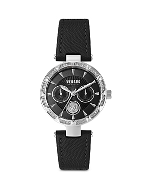 Versus Sertie Leather Strap Watch, 36mm In Black/silver