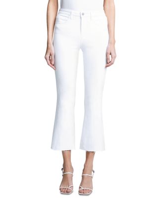 L'AGENCE Kendra High Rise Crop Flare Jeans in Blanc | Bloomingdale's