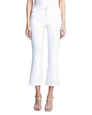 Shop L Agence L'agence Kendra High Rise Crop Flare Jeans In Blanc