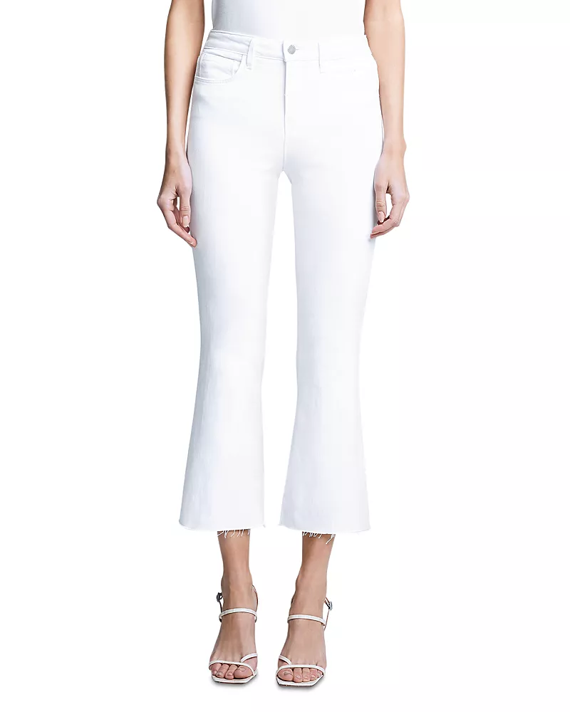L'Agence Kendra Mid Rise Crop Flare Jeans in Blanc