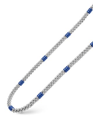 18K Yellow Gold & Sterling Silver Blue Ceramic Rondelle & Bead Collar Necklace, 18"