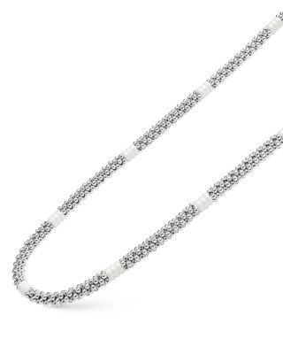 18K Yellow Gold & Sterling Silver White Ceramic Rondelle & Bead Collar Necklace, 16"