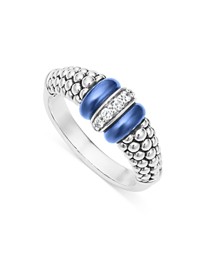 Shop Lagos Sterling Silver Diamond & Ultramarine Ceramic Rondelle Bead Ring In Blue/silver