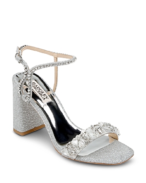 Badgley Mischka Women's Tanisha Embellished Block Heel Sandals In Silver Textile